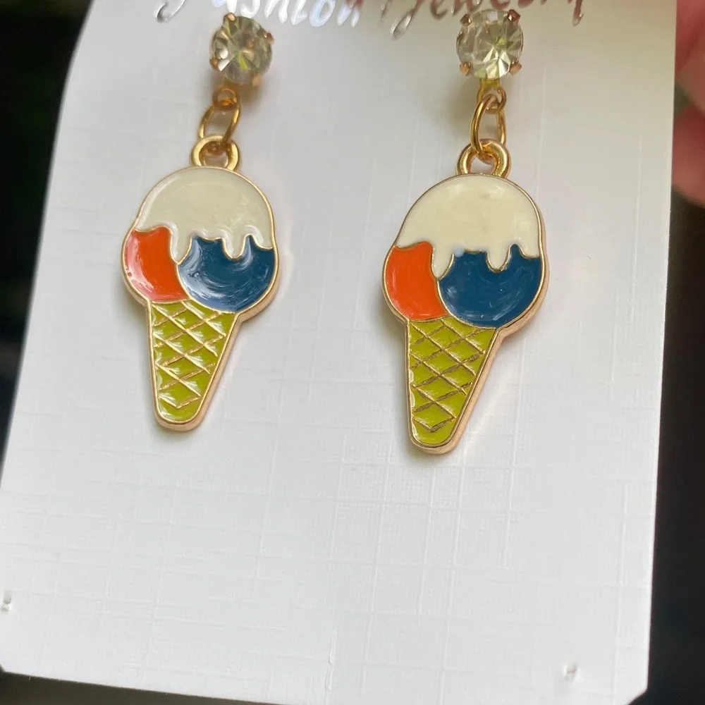 Colorful Ice Cream Cone Earrings for Kids